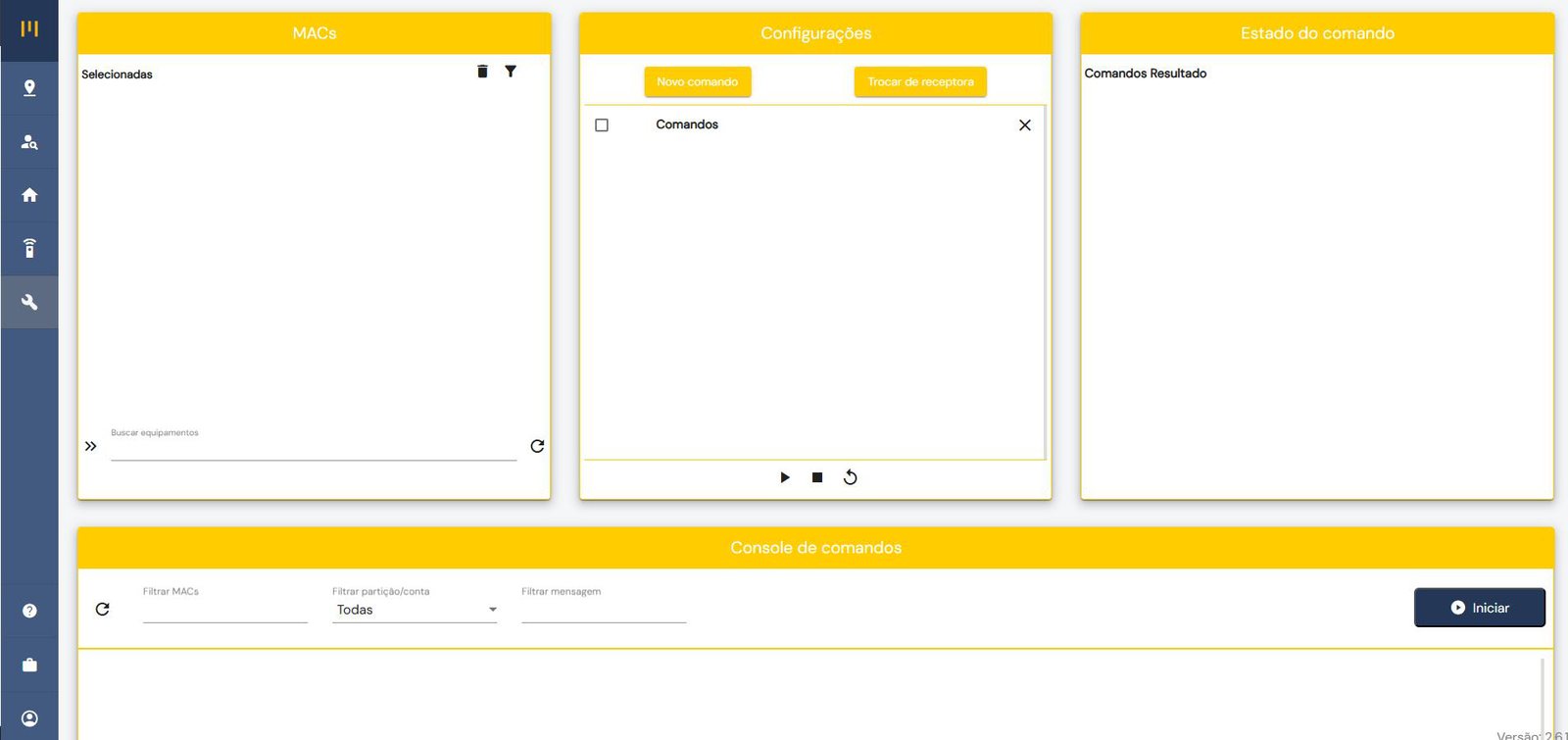 Pantalla de envío de comandos a los equipos